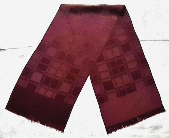 Gents Scarf Vintage Authentic Plaid Art Burgundy Jacquard Silk Long Mens