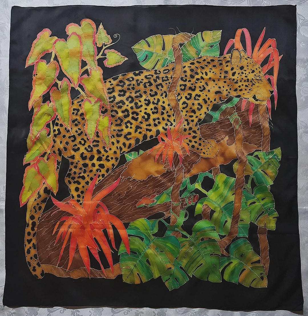 Scarf Vintage Authentic Hand Painted Jungle Tropical Silk 36'' Square ...
