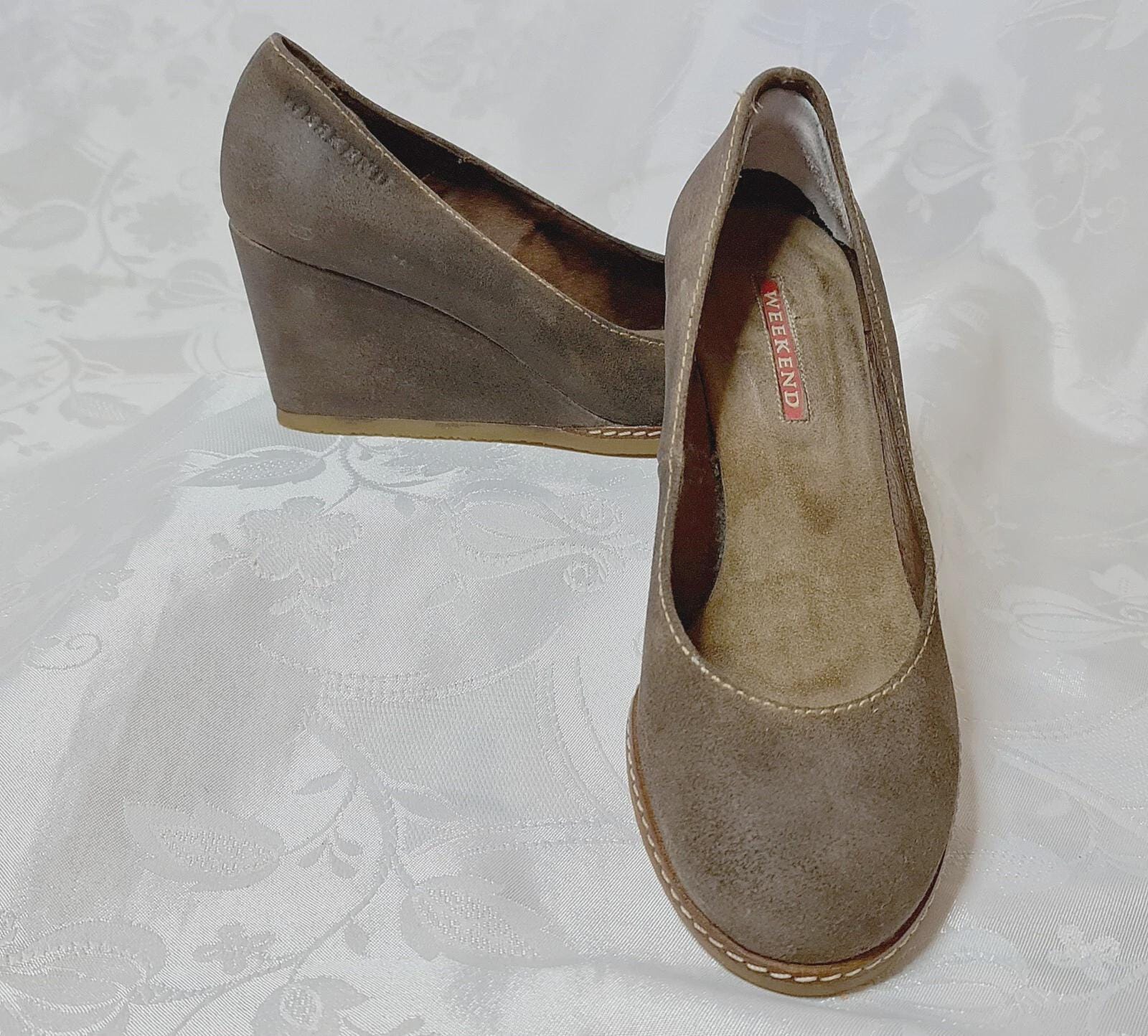 Weekend Max Mara, Vintage Authentic Max Mara Weekend Brown Velour Leather Womens Shoes Us 5.5 Eu 36