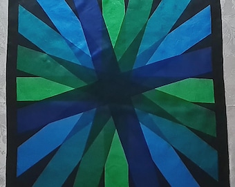 Scarf Vintage Authentic Geometric Art Blue Green Silk 29" Square
