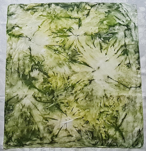 Scarf Vintage Authentic Hand Painted WaterColor Green Chiffon Silk 34" Square