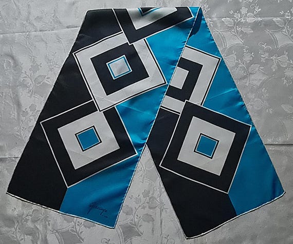 Gents Scarf Vintage Authentic Giaccayri Di Como Geometric Art Silk Long Mens