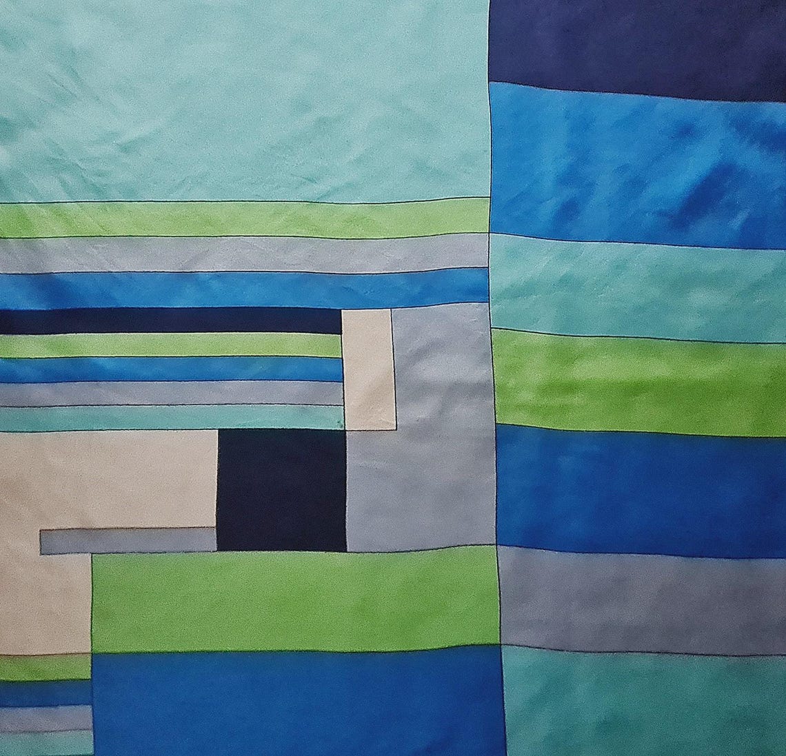 Scarf Vintage Authentic Plaid Art Blue Green White Silk 30" Square, foto 3 di 5