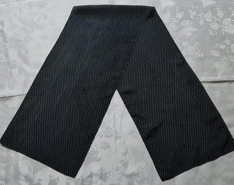 Gents Scarf Vintage Authentic Polka Dot Black White Silk Long Mens