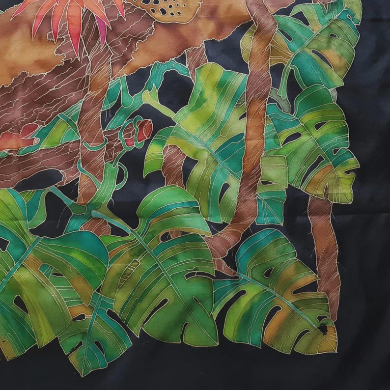 Scarf Vintage Authentic Hand Painted Jungle Tropical Silk 36'' Square ...