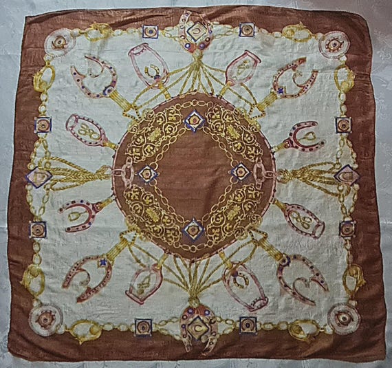 Scarf Vintage Authentic Peter Hahn Jewelry Art Brown Chiffon Silk 40" Square