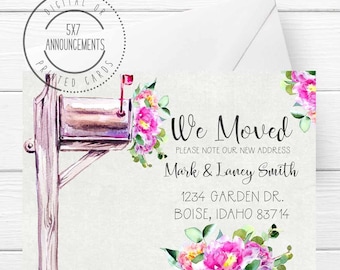 Floral Mailbox Moving Announcement Card, Watercolor Stationery (Digital or Printed)