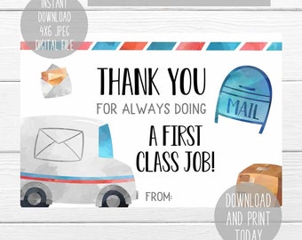 Thank you note for mailman, letter carrier thank you card, mail person gratitude, mail carrier notes, for always doing a first class job