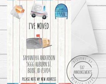 Watercolor Mail Truck Moving Announcement, New Address Card I've Moved Card, Personalized Handmade Watercolor New Home Card with Mailbox