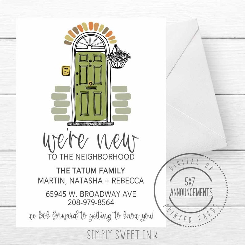 Front door personalized meet the neighbors card, we're new to the neighborhood announcement, cute introducing neighbor card, ANY WORDING imagem 1