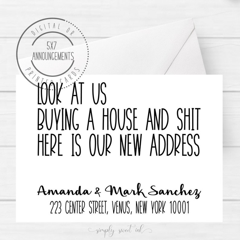 we/'ve moved card Funny look at us buying a house and shit funny new home card address change announcement new address card announcement