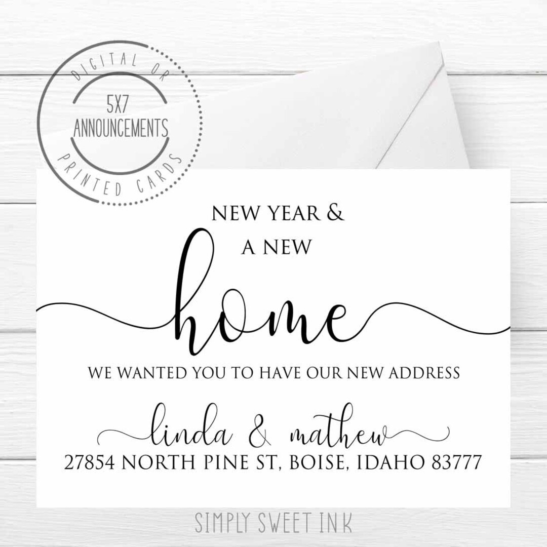 Simple New Year & a New Home Announcement, New Year Address Change Card, New Home Address
