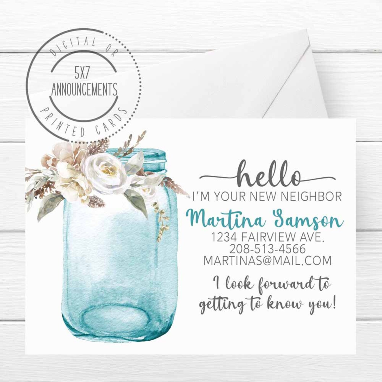 Hello I Am Your New Neighbors Card New Neighbor Card Mason Etsy