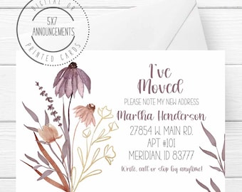 Wildflowers I've moved card, wildflower moving announcement, floral moving stationery, boho flowers new address stationery, new home cards