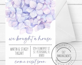 We bought a house moving announcement, hydrangea new homeowner we moved card, spring flowers personalized we moved handmade note cards