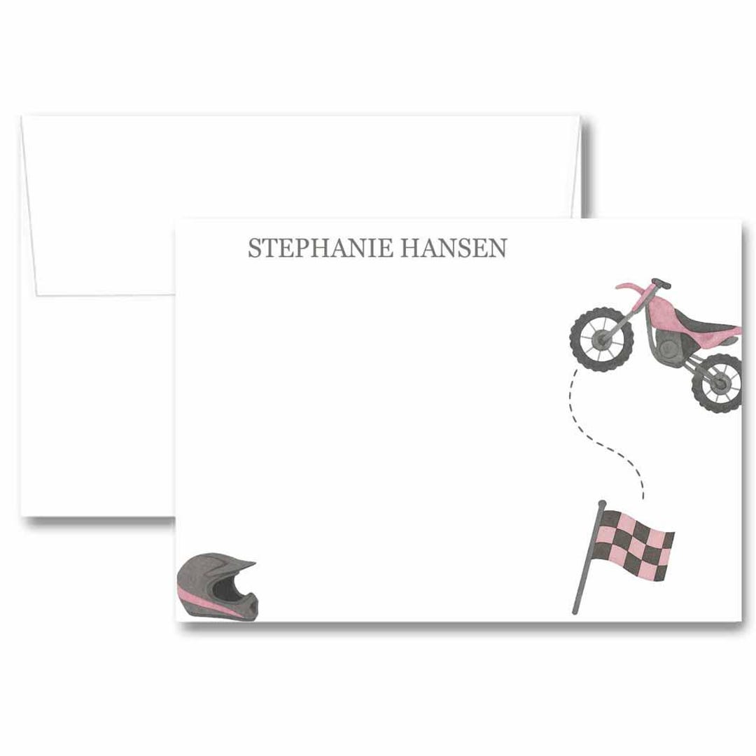 Personalized Kids Note Card Set, Girls Motocross Dirt Bike Children ...