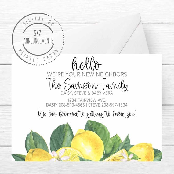 Lemon Personalized Meet The Neighbors Card Hello We Re Etsy Australia Lemon Personalized Meet The Neighbors Card Hello We Re Etsy Australia
