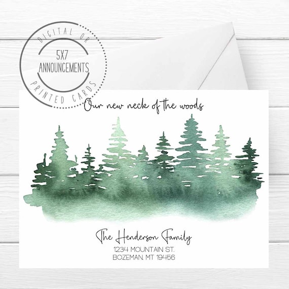 Watercolor Forest Moving Announcement, New Address Card (Digital or Printed)