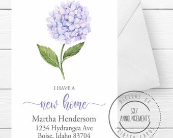 I&#39;ve moved card, hydrangea moving announcement, purple floral moving cards, new address change cards, just moved announcement (ANY WORDING)
