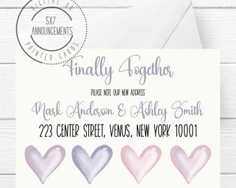 Couples new address card, moved in together moving announcement, just married address change cards, personalized handmade we've moved cards