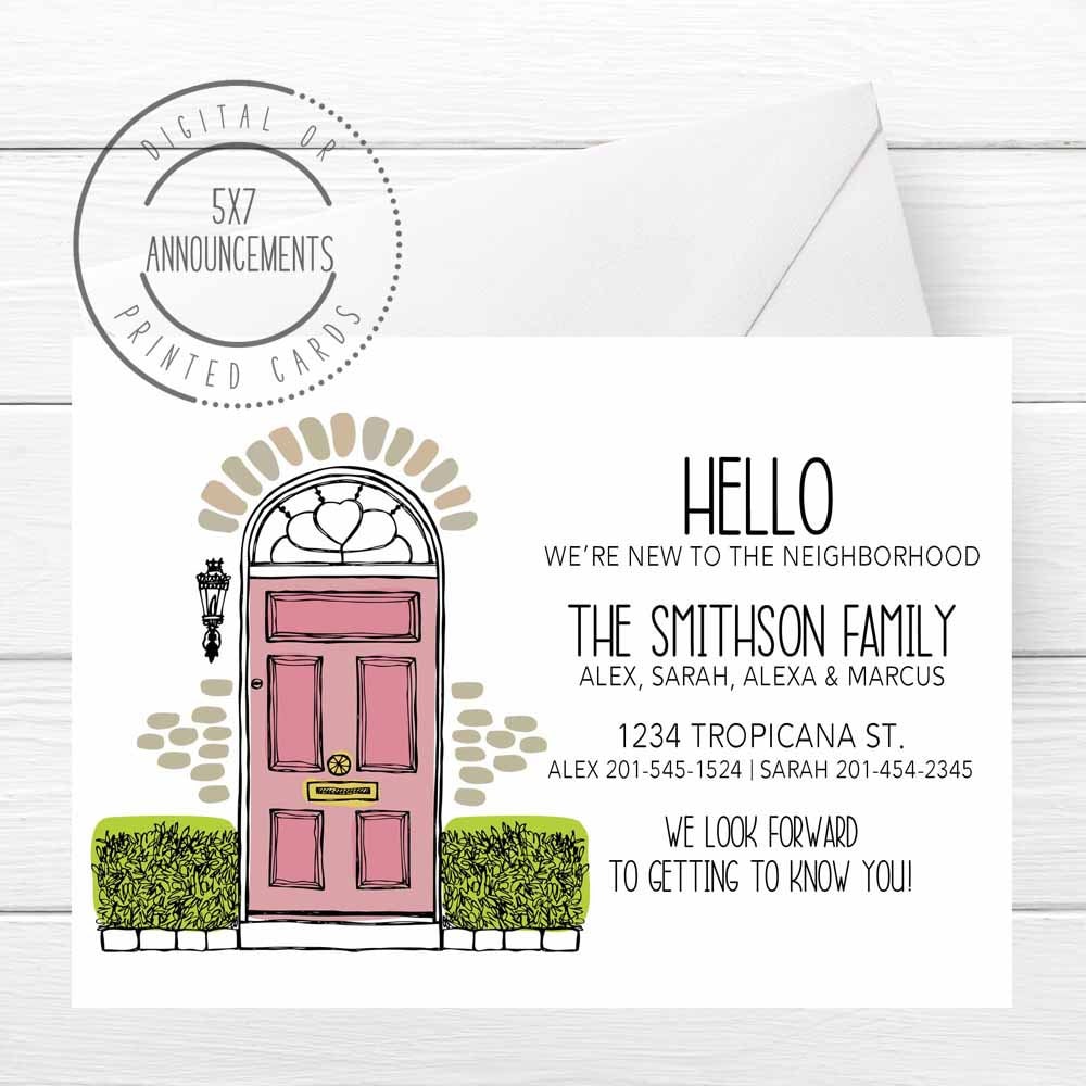 We're New to the Neighborhood Announcement , Neighbor Meeting Card, Door  Meet \u0026 Greet Watercolor Introduction Neighbor Card, (ANY WORDING) - Etsy, image size:1000x1000