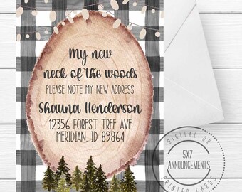 Forest Moving Announcement: Rustic Pine Tree New Address (Digital or Printed)