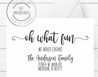 Funny We Moved Announcement Card, Oh What Fun Again New Address Note Cards with Black Script, New Home Stationery