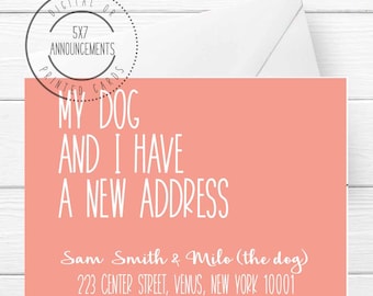 Cute my dogs and I moving card, funny new home stationery card, we have moved announcement, pets new address card, coral moving card dogs