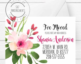 Floral address change, spring I have moved announcement, floral I've moved card, new address card, just moved, handmade new home card