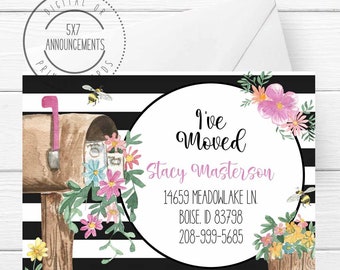 Floral Mailbox Moving Announcement, Watercolor Flowers (Digital or Printed)