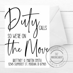 Military we&#39;ve moved address change card, handmade duty calls new address announcement card, personalized PCS moving card, we moved pcsing