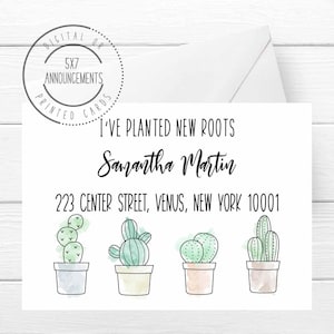 I&#39;ve planted new roots moving card, new home moving announcement, address change card with plants, watercolor I&#39;ve moved stationery cards