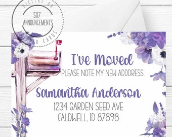 Handmade Floral Moving Announcement, Personalized Flowers Spring New Address Card, Mailbox New Home Stationery Cards for Single Person