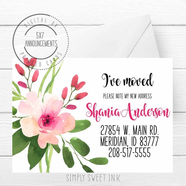 Floral address change, spring I have moved announcement, floral I've moved card, new address card, just moved, new home card (ANY WORDING)