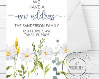 Handmade daisy moving card, flower we've moved announcement, watercolor spring moving note cards, floral personalized address change cards