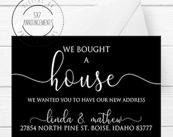 New Home Announcement Card, We Bought A House, Simple Script (Digital or Printed)