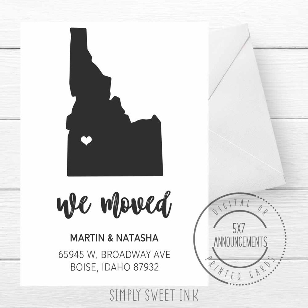 Idaho Moving Announcement Card, We Moved to Idaho Card, Idaho Address