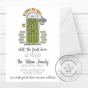 Printed funny moving announcement card, shut the front door we&#39;ve moved card, printed personalized family address change card with envelopes