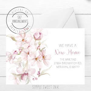 Cherry blossom moving card, spring we've moved announcement card, floral address change stationery, new address card, flower new home cards