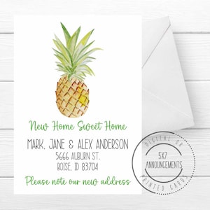 Pineapple Moving Announcement Card, Tropical New Address, Home Sweet Home