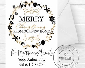 Modern Christmas moving announcement, holiday we've moved new address handmade card, Merry Christmas from our new home personalized note