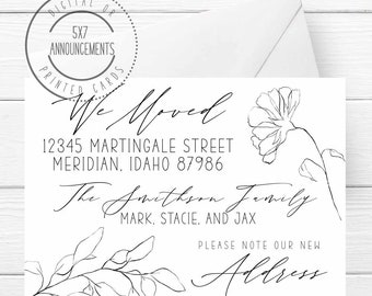 Floral Moving Announcement, Script Address Change Card (Digital or Printed)