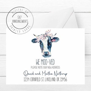 Watercolor farm cow moving announcement, funny moo-ved country address change, cow we've moved cards, farm new address notice (ANY WORDING)