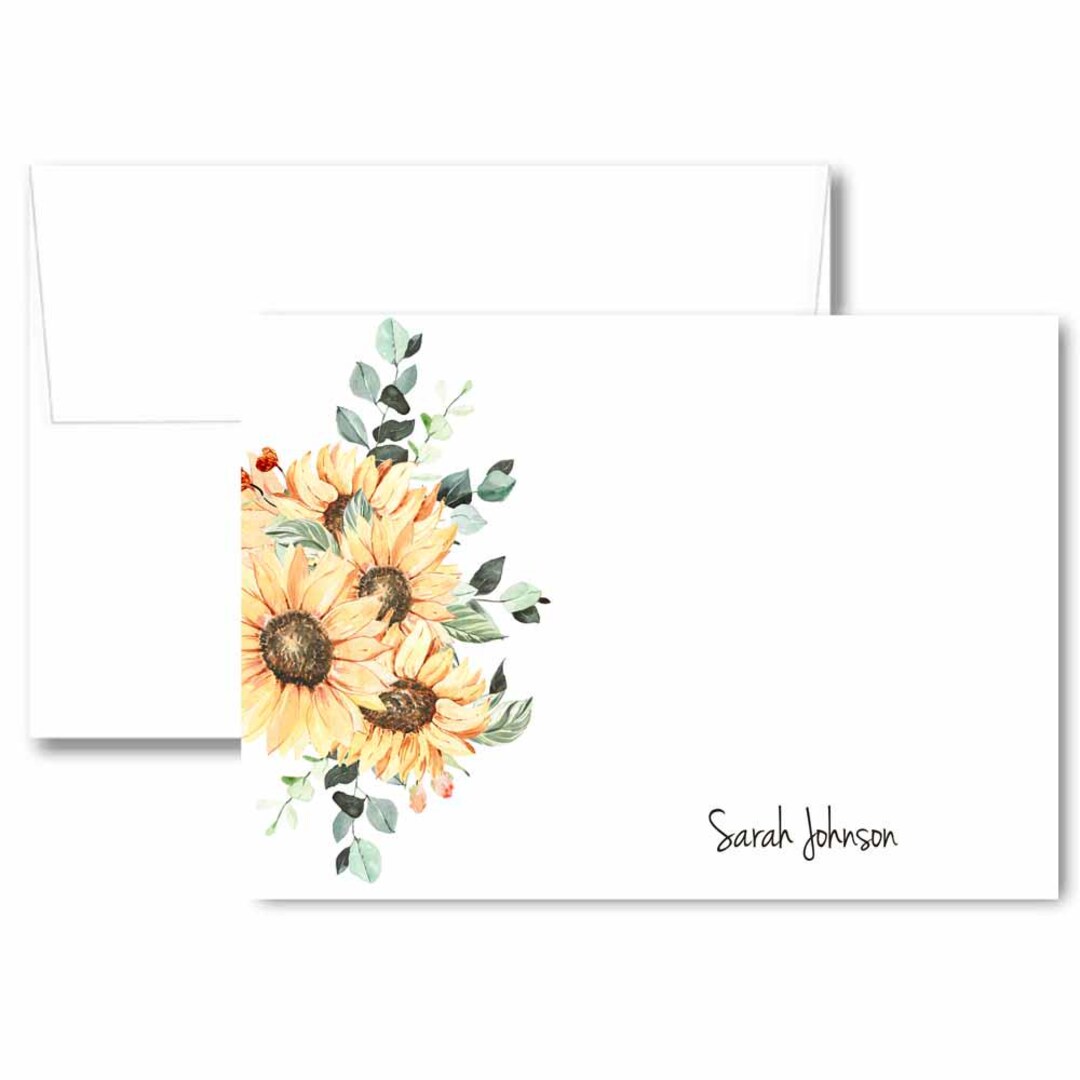 Personalized Sunflower Note Card Set, Handmade Floral Stationery - Etsy