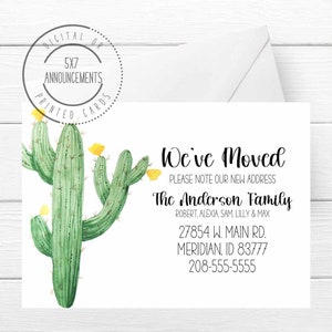 Cactus watercolor moving announcement card, we've moved stationery card, desert address change card, new address card, southwest moving card