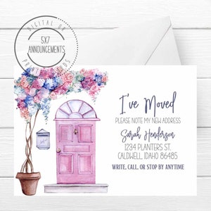 Spring I've moved card, floral moving announcement, purple new address moving cards, watercolor pretty flowers spring cards (ANY WORDING)