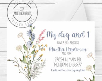 Floral my dog and I have a new address card, handmade pets moving announcement, flowers dog I've moved card, funny pet new address note card