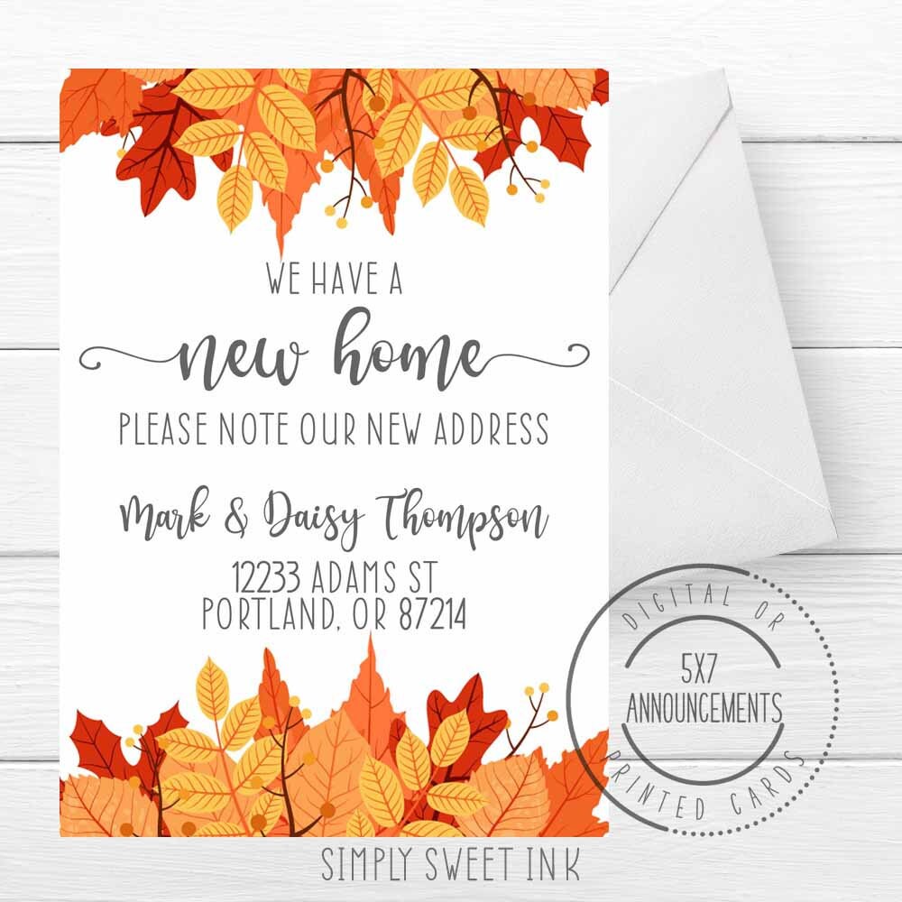 Fall new address announcement card, fall theme address change announcement  card, fall we moved card, just moved card, moving announcement Pertaining To Free Moving House Cards Templates