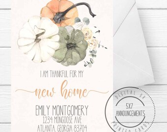 I've moved pumpkin address change card, fall moving announcement card, thankful new for my new home moving stationery, autumn I moved cards