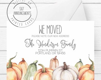 Pumpkin we moved announcement card, harvest theme address change, modern autumn new address card, we've moved card for fall, new home cards